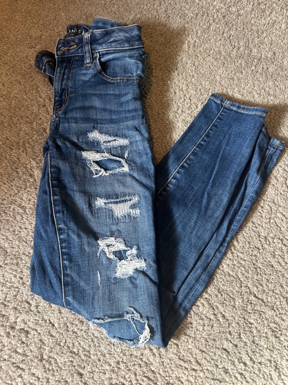 American Eagle Outfitters Women's Ripped Dark Blue Skinny Jeans